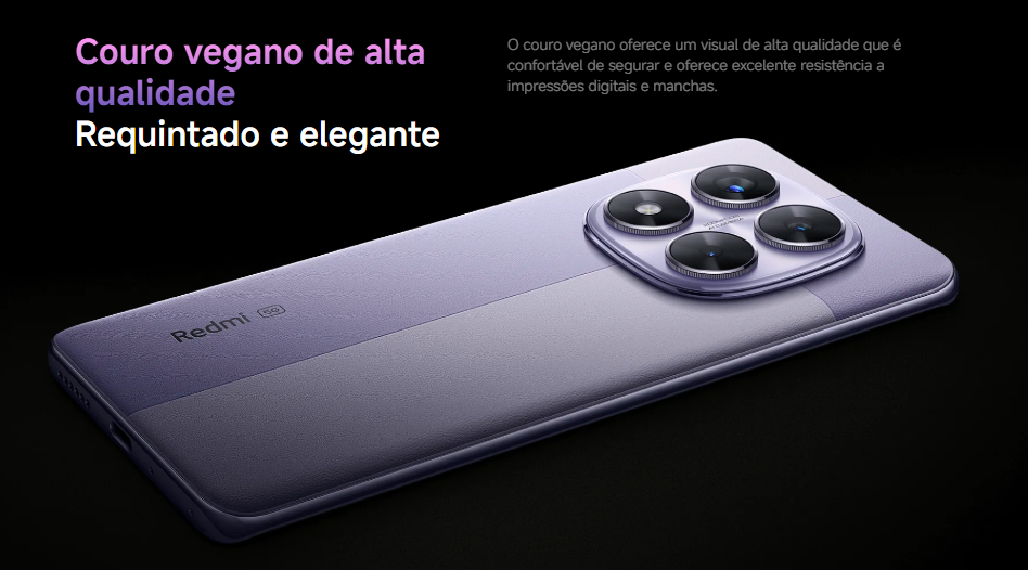 Redmi Note 14 Pro 5g e seu couro vegano de alta qualidade